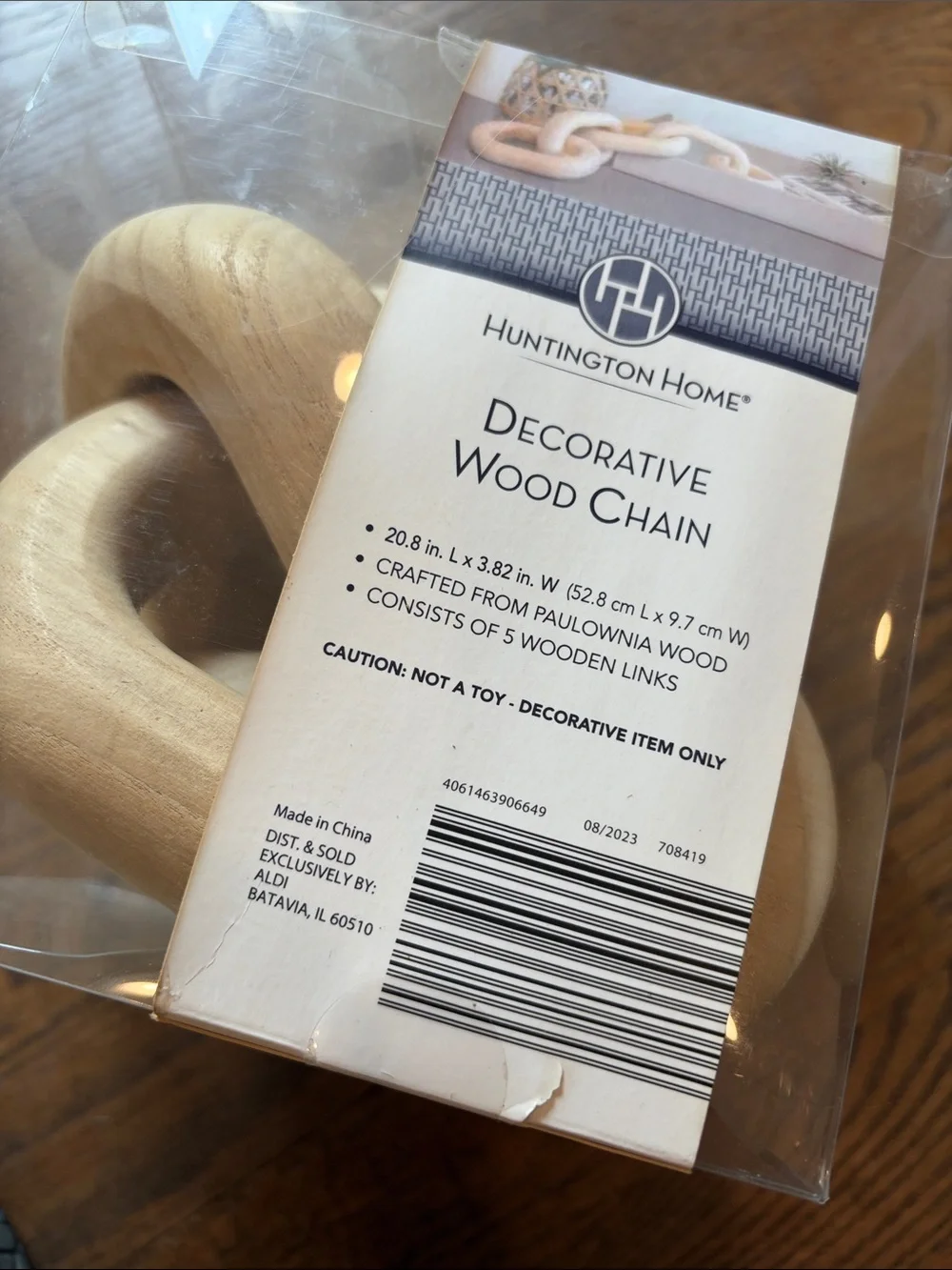 Huntington Home Decorative Wood Chain - Natural Beige Wood NEW sealed box